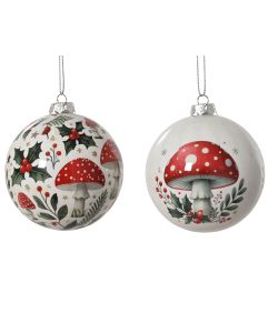 Sfera decorativa natalizia funghetto bianco diametro 8 cm - Handmade