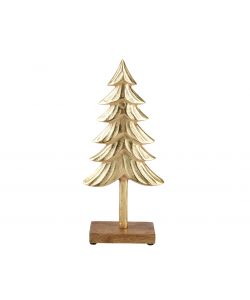 Decoris Albero Natale Oro in Alluminio Riciclato con Base in Legno - 33cm