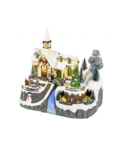 Lumineo Scenario Natalizio Villaggio con Trenino e Luci LED 24,5x35 cm