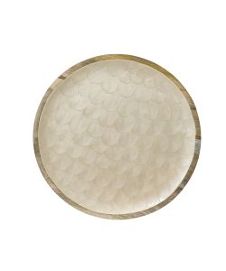 Piatto da Portata in Legno Crema 37,5x2 cm Decorato Elegante
