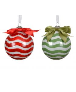 Decoris Sfera di Natale in Vetro - Decoro a Righe in Vernice - 8 cm