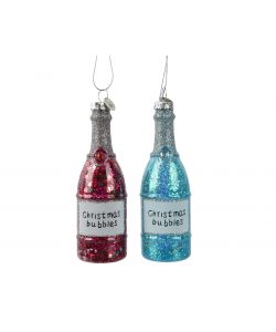 Decoris Bottiglia di Vetro Natalizia con Brillantini 4,1x12,6 cm