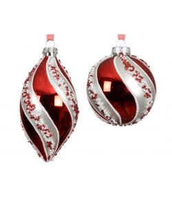 Decoris Sfera di Vetro Natalizia - Rosso e Argento con Perline - 8 cm