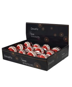 Decoris Sfera di Vetro Natalizia - Rosso e Argento con Perline - 8 cm