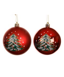 Decoris Pallina di Natale Rossa con Decorazione Albero - 8cm
