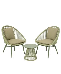Set Salotto da Giardino Santa Cruz in Vimini Verde - Tavolino, 2 Sedie