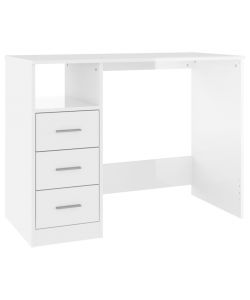 Scrivania Cassetti Bianco Lucido 102x50x76 cm Legno Multistrato