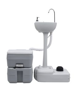 Set Toilette Portatile Campeggio Supporto Lavamani Tanica Acqua