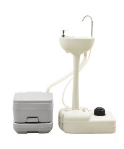 Set Toilette Portatile Campeggio Supporto Lavamani Tanica Acqua