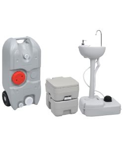 Set Toilette Portatile Campeggio Supporto Lavamani Tanica Acqua