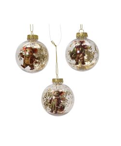 Pallina trasparente con topolini diametro 8 cm con cappuccio oro