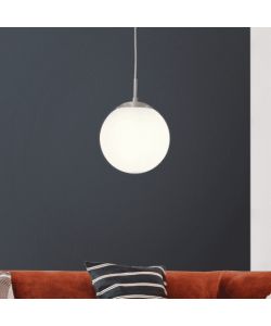 Eglo Lampada a sospensione Rondo 20 cm in vetro bianco e nichel opaco