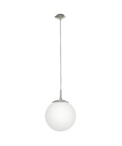 Eglo Lampada a sospensione Rondo 20 cm in vetro bianco e nichel opaco