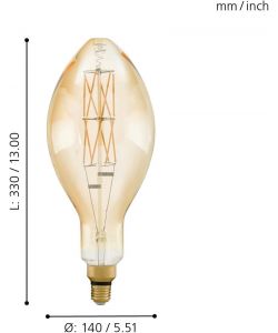 Lampadina LED Oliva Big Size Dimmerabile con filo ambra E27 8W