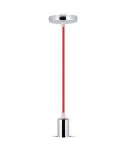 Lampadario LED a Cilindro in Metallo con Portalampada E27 (Max 60W) Colore Cromato e Cavo Rosso
