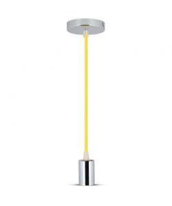 Lampadario LED a Cilindro in Metallo con Portalampada E27 (Max 60W) Colore Cromato e Cavo Giallo