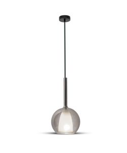 Lampadario LED in Vetro con Portalampada Doppio E27 (Max 60W) Colore Bianco e Grigio d: 180mm