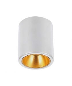 Portafaretto LED Montaggio a Plafone Rotondo GU10 Corpo Bianco in Ferro e Metallo Cromato e Riflettore Oro Rosa