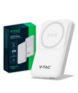 V-TAC Power Bank 10000 mAh MagSafe Ultra Sottile Magnetico con Ricarica Wireless Colore Bianco