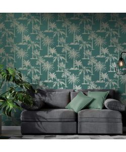 DUTCH WALLCOVERINGS Carta da Parati Alberi Tropicali Verde T Argento