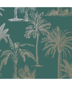 DUTCH WALLCOVERINGS Carta da Parati Alberi Tropicali Verde T Argento