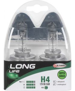 H4 Long Life Coppia di lampadine per luci auto 12V 60/55W P43t