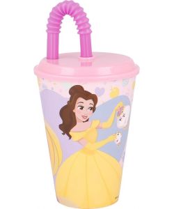 Bicchiere in plastica con cannuccia Principesse 430 ml