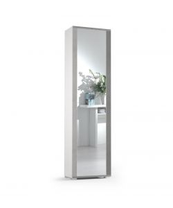 Mobile bianco con anta telaio a specchio e cornice cemento