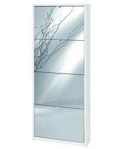Scarpiera 4 Ante e specchio 154 x 63 x 18 cm Ossido Bianco
