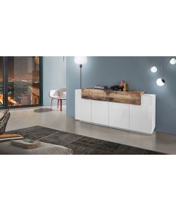 Credenza Corona Moderna 4 Ante Battente 1 Anta Ribalta Bianco Lucido E Acero Pereira