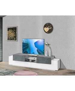 Porta Tv New Corona Moderno 2+2 Ante Battenti Ripiano Vetro Bianco Ardesia