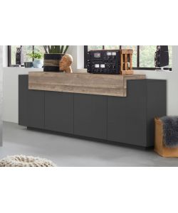 Credenza Corona Moderna 4 Ante Battente 1 Anta Ribalta Antracite E Oak