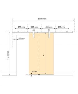 Sistema Barn per ante scorrevoli in legno sospese, chiusura soft, pannelli non incluse, 60 Kg, acciaio, nero.