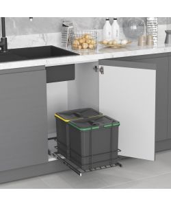 Emuca Pattumiera per differenziata Recycle da cucina, 2 x 16 L, fissaggio sul fondo ed estrazione manuale, Tecnoplastica grigio antracite 1 UN