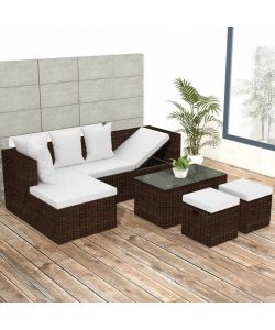 Set Divani da Giardino 4 pz con Cuscini in Polyrattan Marrone 42585