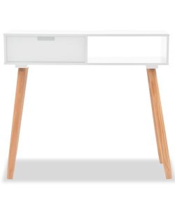 Tavolo Consolle in Legno di Pino Massello 80x30x72 cm Bianco