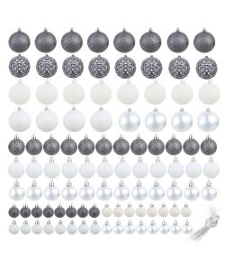 Set Palline di Natale 100 pz 3/4/6 cm Bianco/Grigio