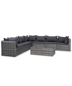 Set Divani da Giardino 8 pz con Cuscini in Polyrattan Grigio 44157