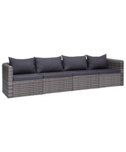 Set Divani da Giardino 4 pz con Cuscini Grigio in Polyrattan