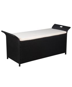 Cassapanca con Cuscino 138 cm in Polyrattan Nero