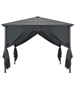 Gazebo con Tende in Alluminio 3x3 m Nero