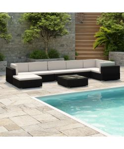 Set Divani da Giardino 8 pz con Cuscini in Polyrattan Nero 41261