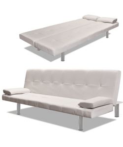 Divano Letto con 2 Cuscini Similpelle Regolabile Bianco Crema