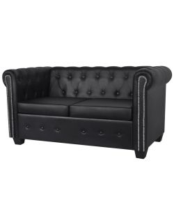 Divano Chesterfield a 2 Posti in Pelle Artificiale Nero