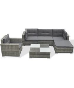 Set Divani da Giardino 6 pz con Cuscini in Polyrattan Grigio