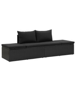 Lettino Prendisole con Cuscini in Polyrattan Nero