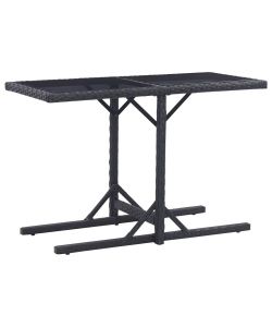 Tavolo da Giardino Nero 110x53x72 cm in Vetro e Polyrattan