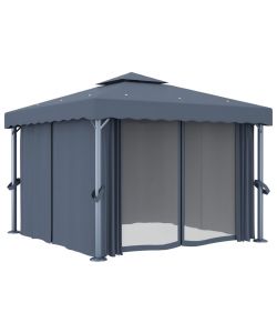 Gazebo con Tende 3x3 cm Antracite Alluminio