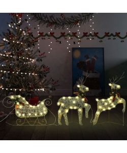 Renne e Slitta Decorazione Natalizia per Esterni 60 LED Oro