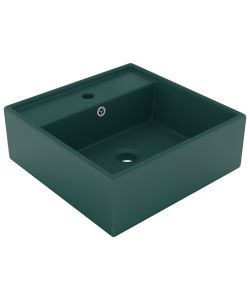 Lavabo Troppopieno Quadrato Verde Scuro Opaco 41x41cm Ceramica